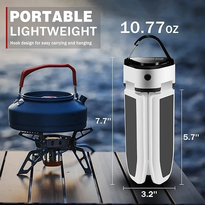 1-Pack Folding Solar LED Camping Lantern Collapsible Light USB Rechargeable Phone Charger, Portable Outdoor Waterproof Hanging Tent Lamp Emergency Light for Home Power Failure