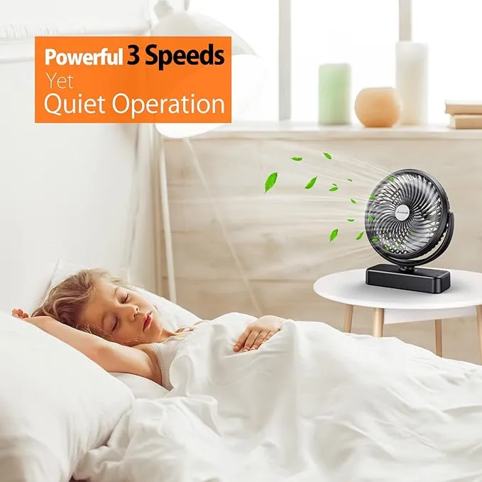 10000mAh Battery Operated Camping Fan with LED Light-7 inch USB Fan with Hanging Hook for Tent Car RV Hurricane Emergency Outage