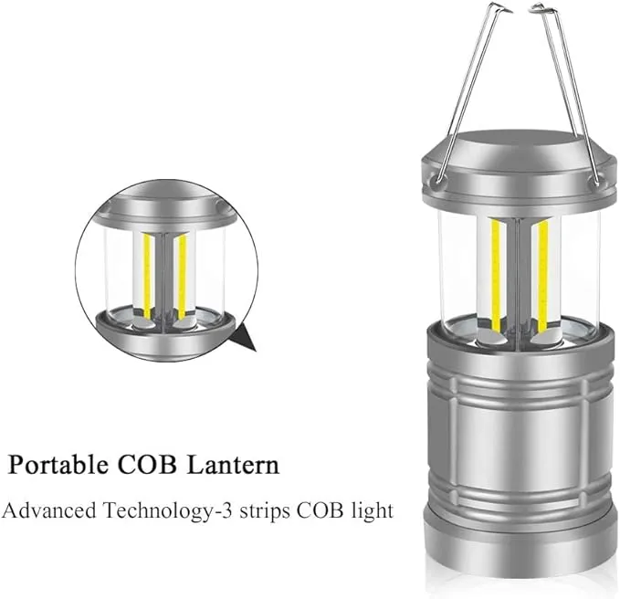 2 Pack LED Camping Lantern Flashlight Portable Ultra Bright COB Tent Light Collapsible Lanterns for Camping Hiking Hurricanes Power Outage