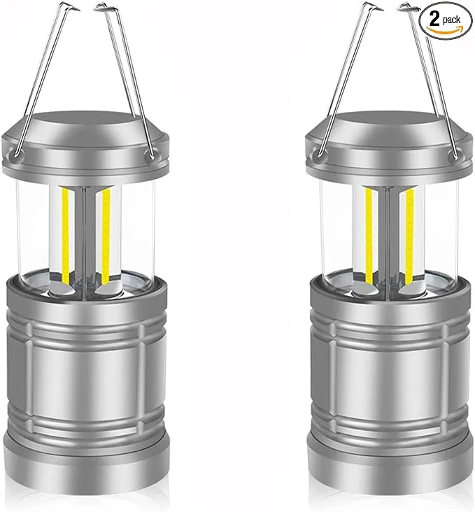 2 Pack LED Camping Lantern Flashlight Portable Ultra Bright COB Tent Light Collapsible Lanterns for Camping Hiking Hurricanes Power Outage