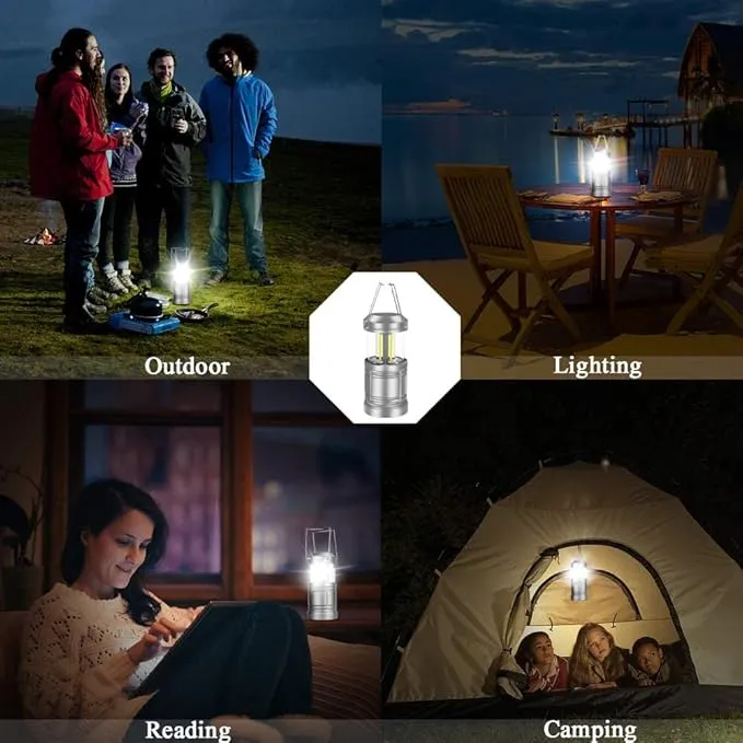 2 Pack LED Camping Lantern Flashlight Portable Ultra Bright COB Tent Light Collapsible Lanterns for Camping Hiking Hurricanes Power Outage