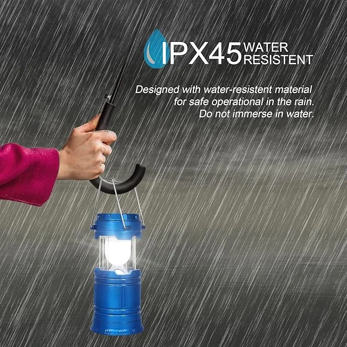 2 Pack LED Camping Lantern Solar Lantern, Collapsible Lights, Rechargeable Flashlights Portable Survival Light for Hurricane, Emergency, Power Outages, Hiking, Fishing（Blue）, Blue 2 Pack
