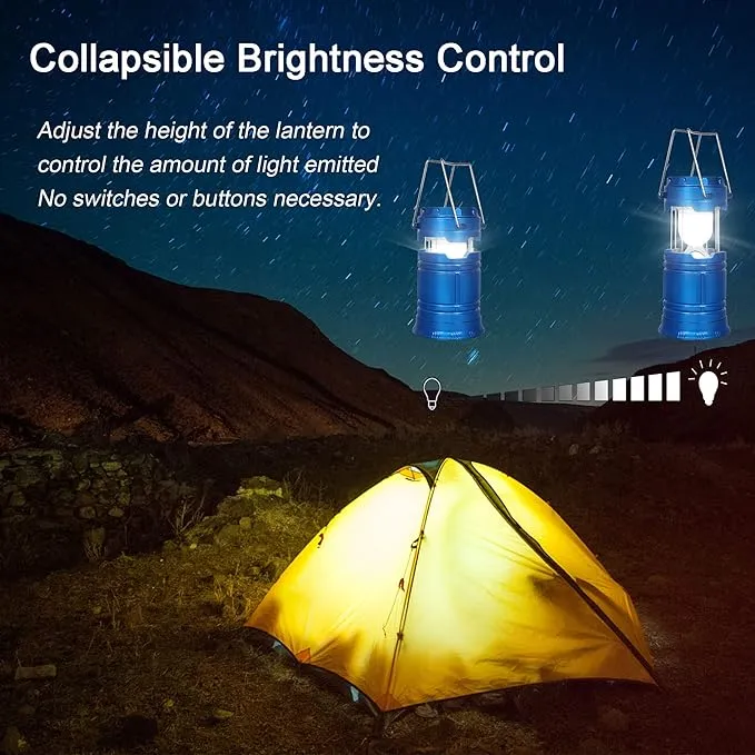 2 Pack LED Camping Lantern Solar Lantern, Collapsible Lights, Rechargeable Flashlights Portable Survival Light for Hurricane, Emergency, Power Outages, Hiking, Fishing（Blue）, Blue 2 Pack