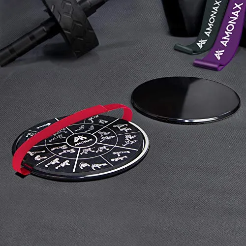 Amonax Core Sliders, Double Sided Gliding Discs with Straps. Ab Gliders for Core Exercise Fitness at Gym & Home, Dual Side Slider Strength Glider Pairs for Carpet, Wood, Tiled Floor