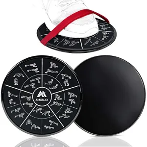 Amonax Core Sliders, Double Sided Gliding Discs with Straps. Ab Gliders for Core Exercise Fitness at Gym & Home, Dual Side Slider Strength Glider Pairs for Carpet, Wood, Tiled Floor
