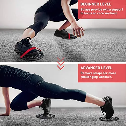 Amonax Core Sliders, Double Sided Gliding Discs with Straps. Ab Gliders for Core Exercise Fitness at Gym & Home, Dual Side Slider Strength Glider Pairs for Carpet, Wood, Tiled Floor