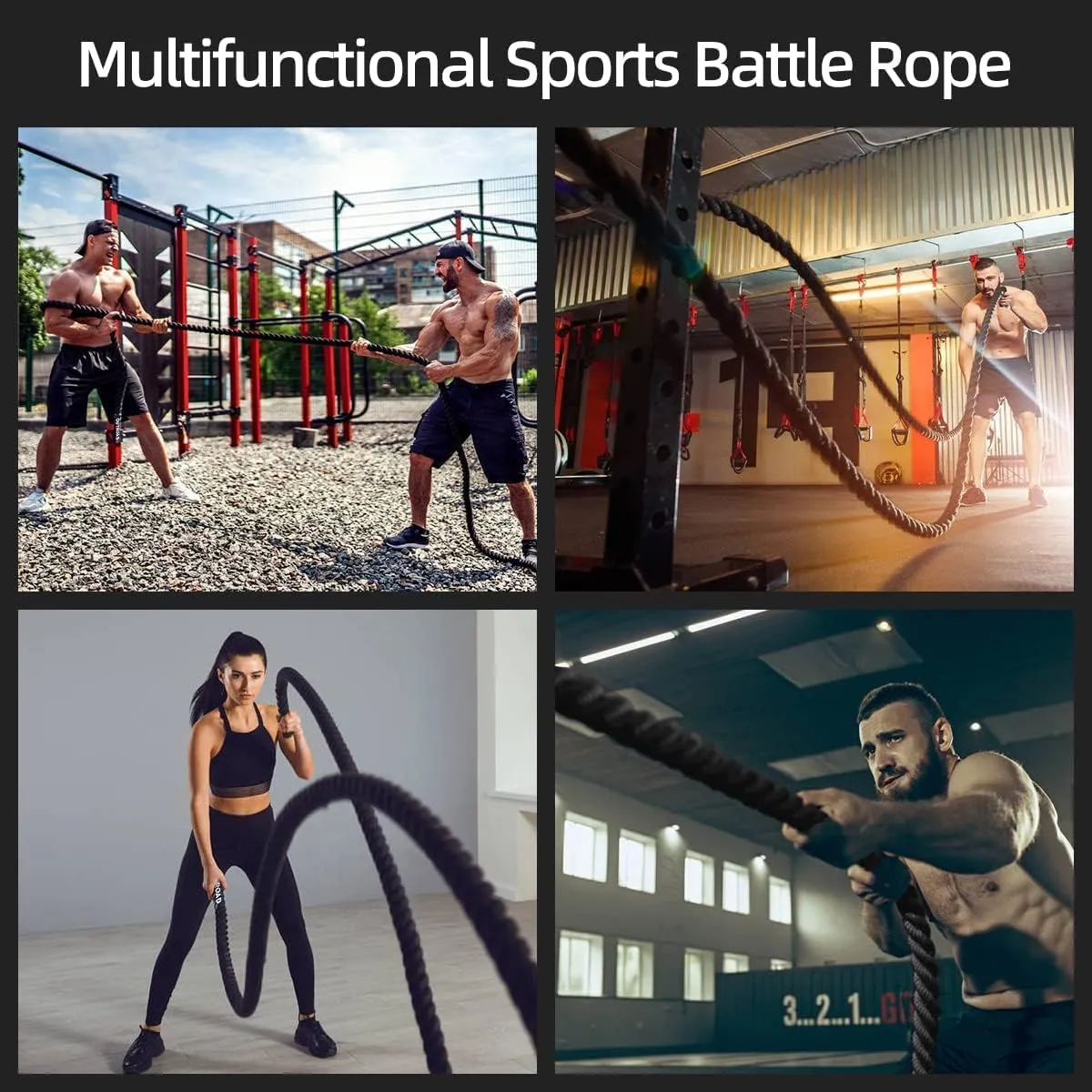 Battle Ropes 1.5 inch 30 ft - Polyester Workout Rope Heavy for Home Body Workouts