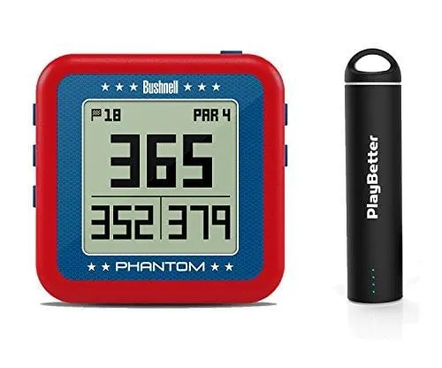 Bushnell Phantom (USA - Red/White/Blue) Power Bundle with PlayBetter Portable USB Charger (2200mAh) | Handheld Golf GPS, Built-in Golf Cart Magnet, 35,000  Pre-Loaded Courses, Compact & Lightweight