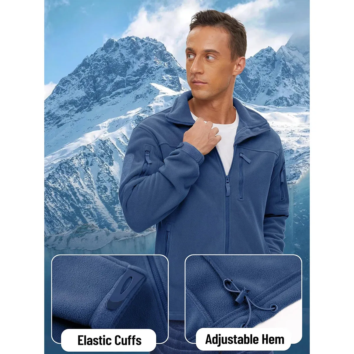 MAGCOMSEN Men's Fleece Jackets Fall Winter Cold Weather Thermal Safari Jackets Windproof Full Zip Jackets Field Work Outwear