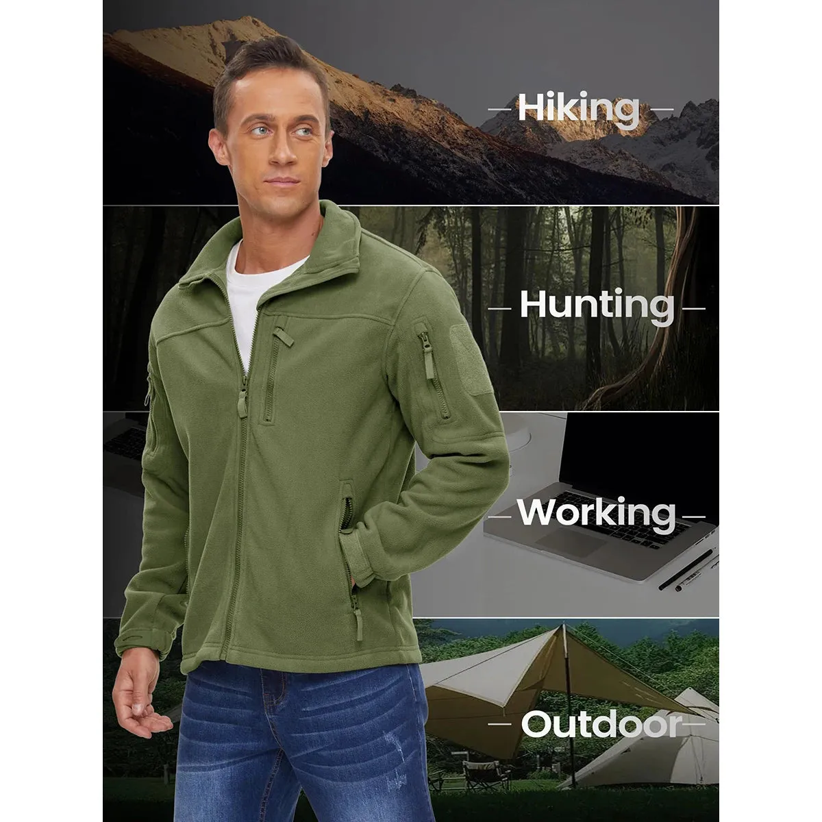 MAGCOMSEN Men's Fleece Jackets Fall Winter Cold Weather Thermal Safari Jackets Windproof Full Zip Jackets Field Work Outwear