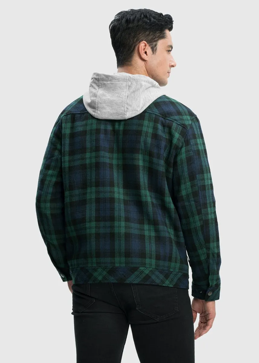 Men's Fleece Buffalo Plaid Button-Down Hooded Shirt