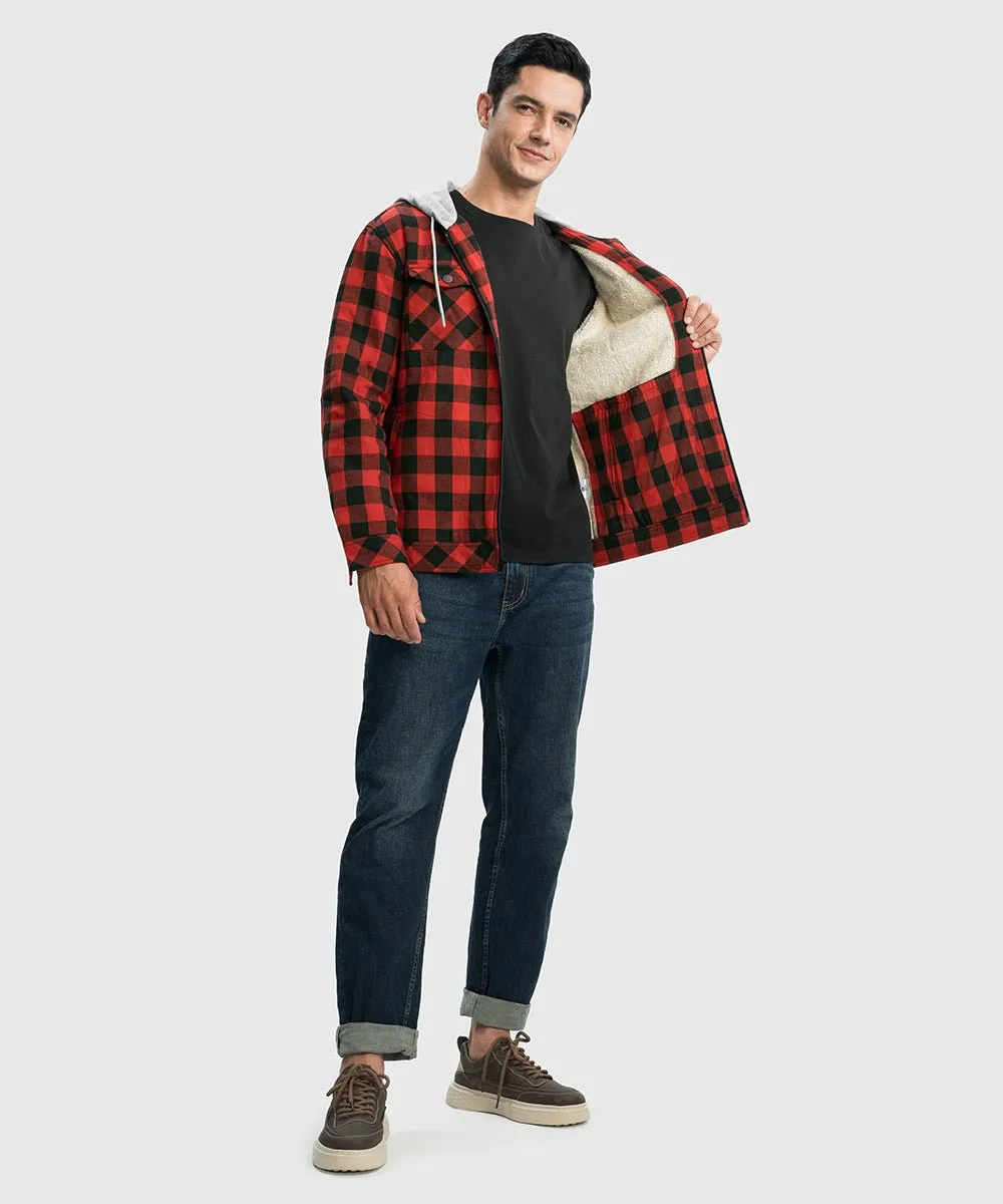 Men's Fleece Buffalo Plaid Button-Down Hooded Shirt