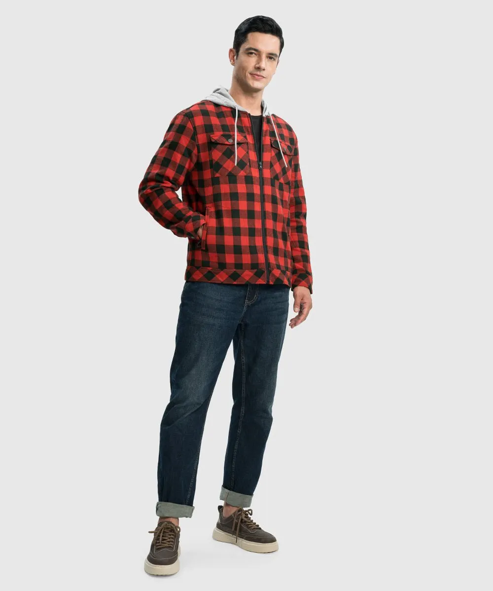Men's Fleece Buffalo Plaid Button-Down Hooded Shirt