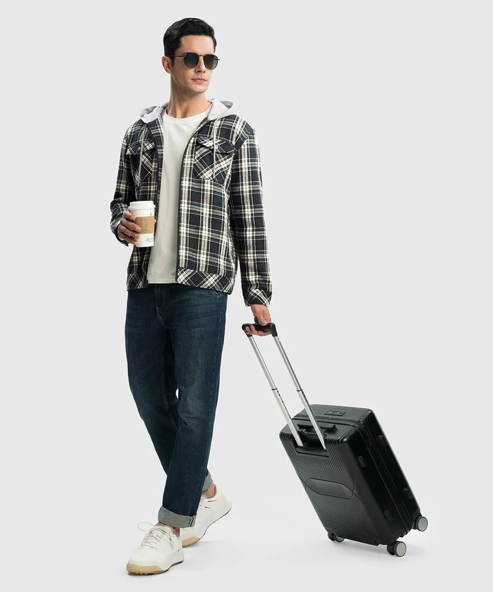 Men's Fleece Buffalo Plaid Button-Down Hooded Shirt