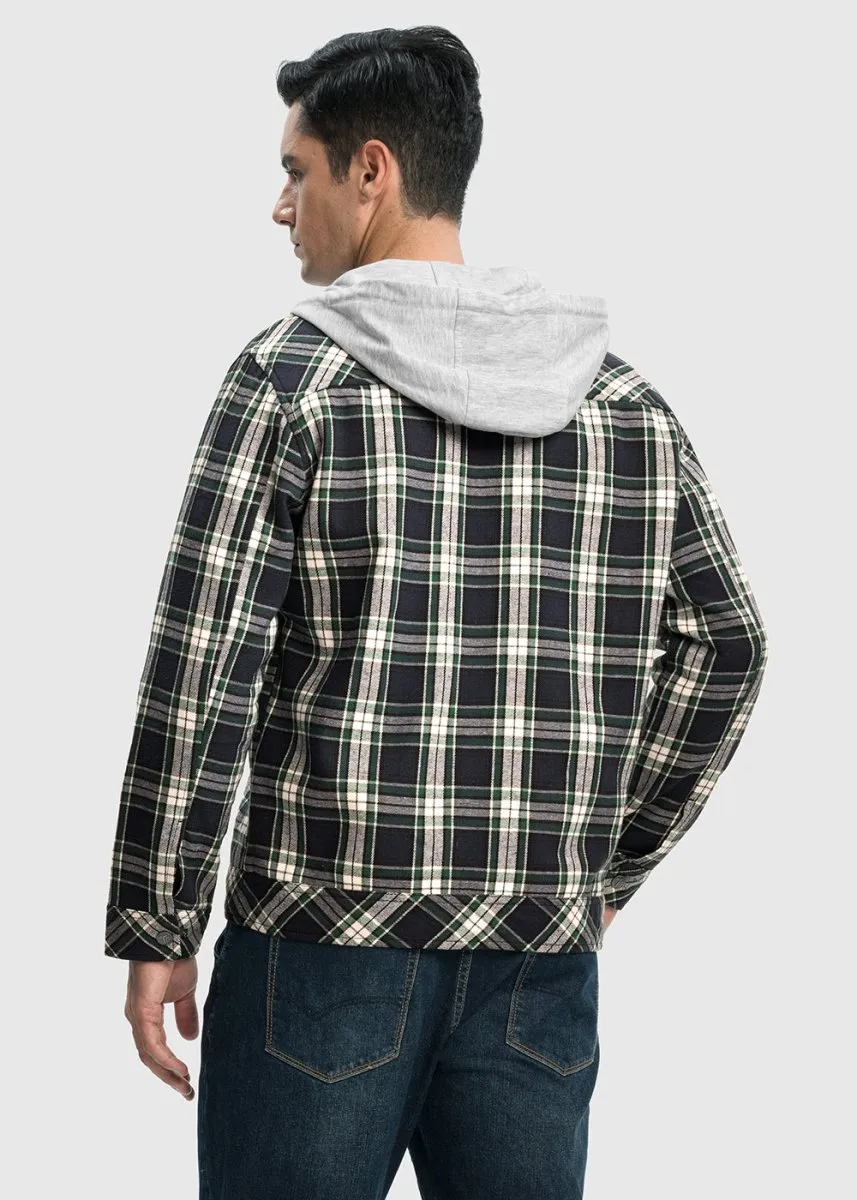 Men's Fleece Buffalo Plaid Button-Down Hooded Shirt