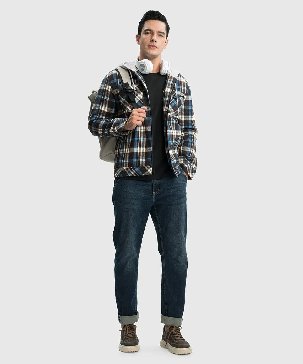 Men's Fleece Buffalo Plaid Button-Down Hooded Shirt