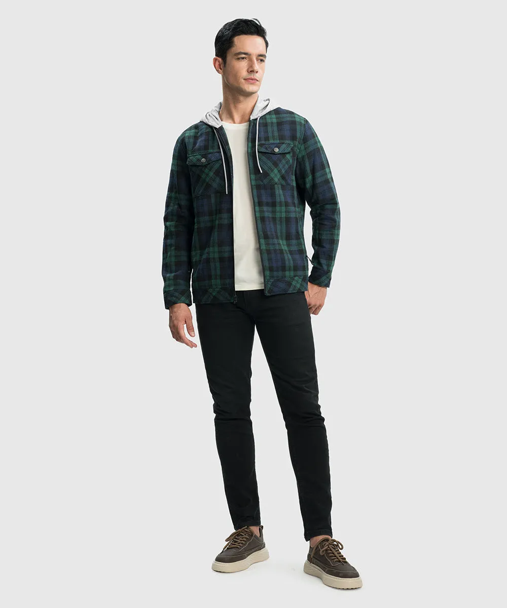 Men's Fleece Buffalo Plaid Button-Down Hooded Shirt