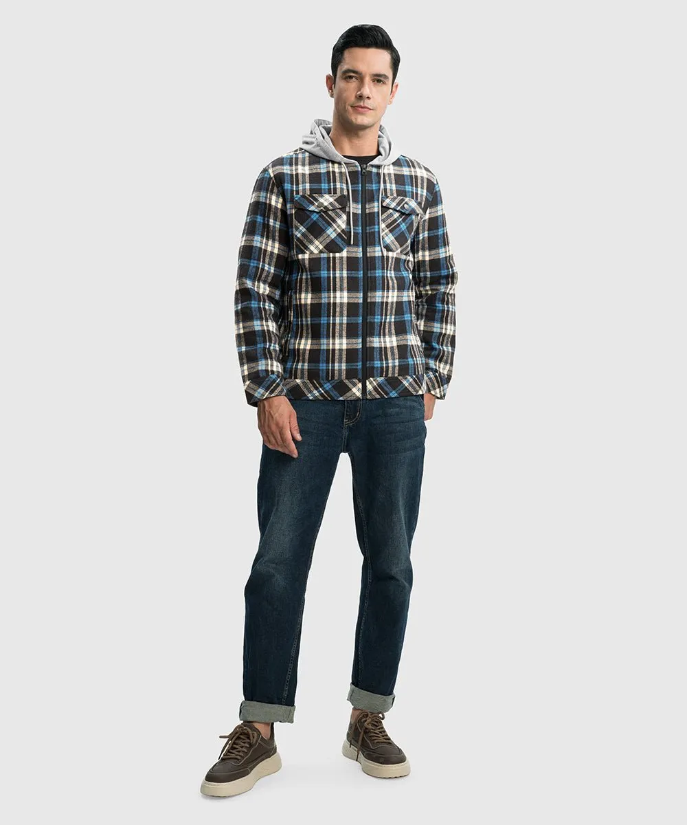 Men's Fleece Buffalo Plaid Button-Down Hooded Shirt