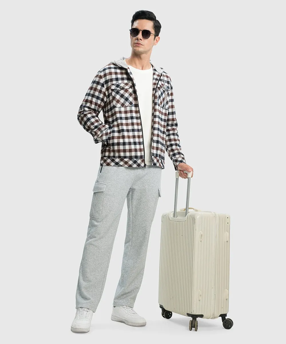 Men's Fleece Buffalo Plaid Button-Down Hooded Shirt