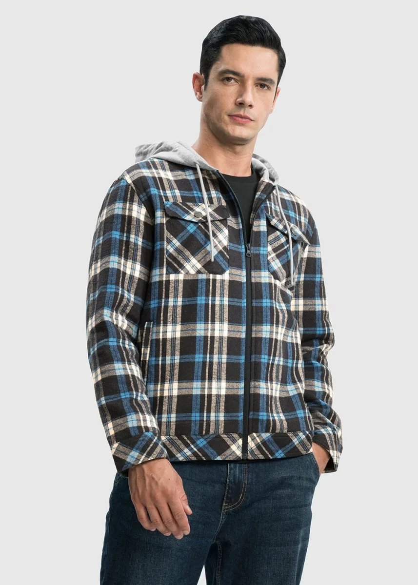 Men's Fleece Buffalo Plaid Button-Down Hooded Shirt