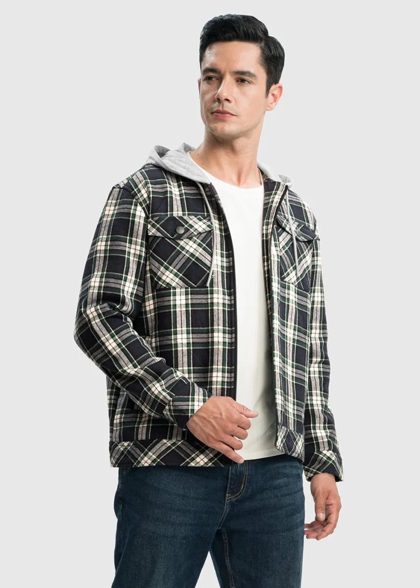 Men's Fleece Buffalo Plaid Button-Down Hooded Shirt