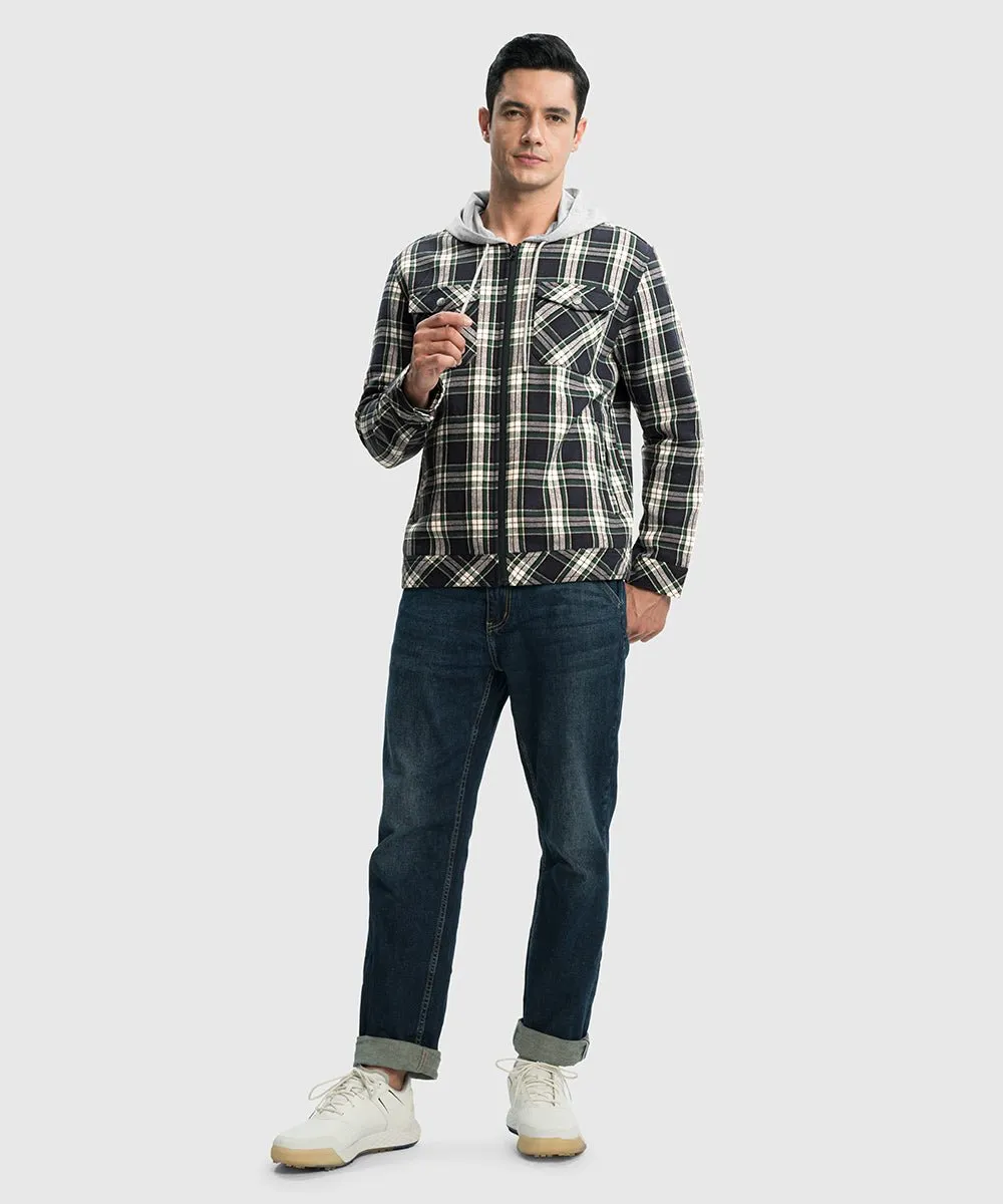 Men's Fleece Buffalo Plaid Button-Down Hooded Shirt
