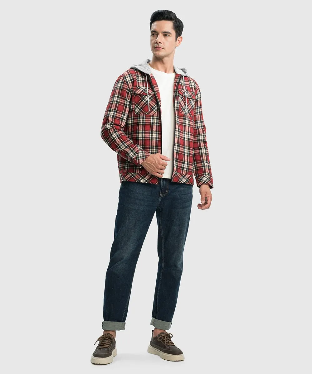 Men's Fleece Buffalo Plaid Button-Down Hooded Shirt