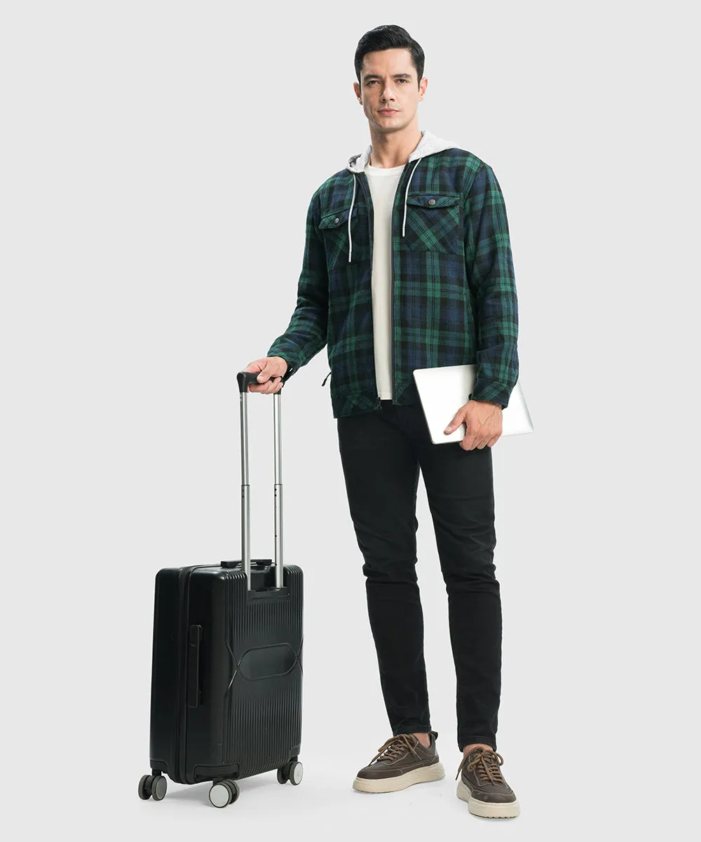 Men's Fleece Buffalo Plaid Button-Down Hooded Shirt