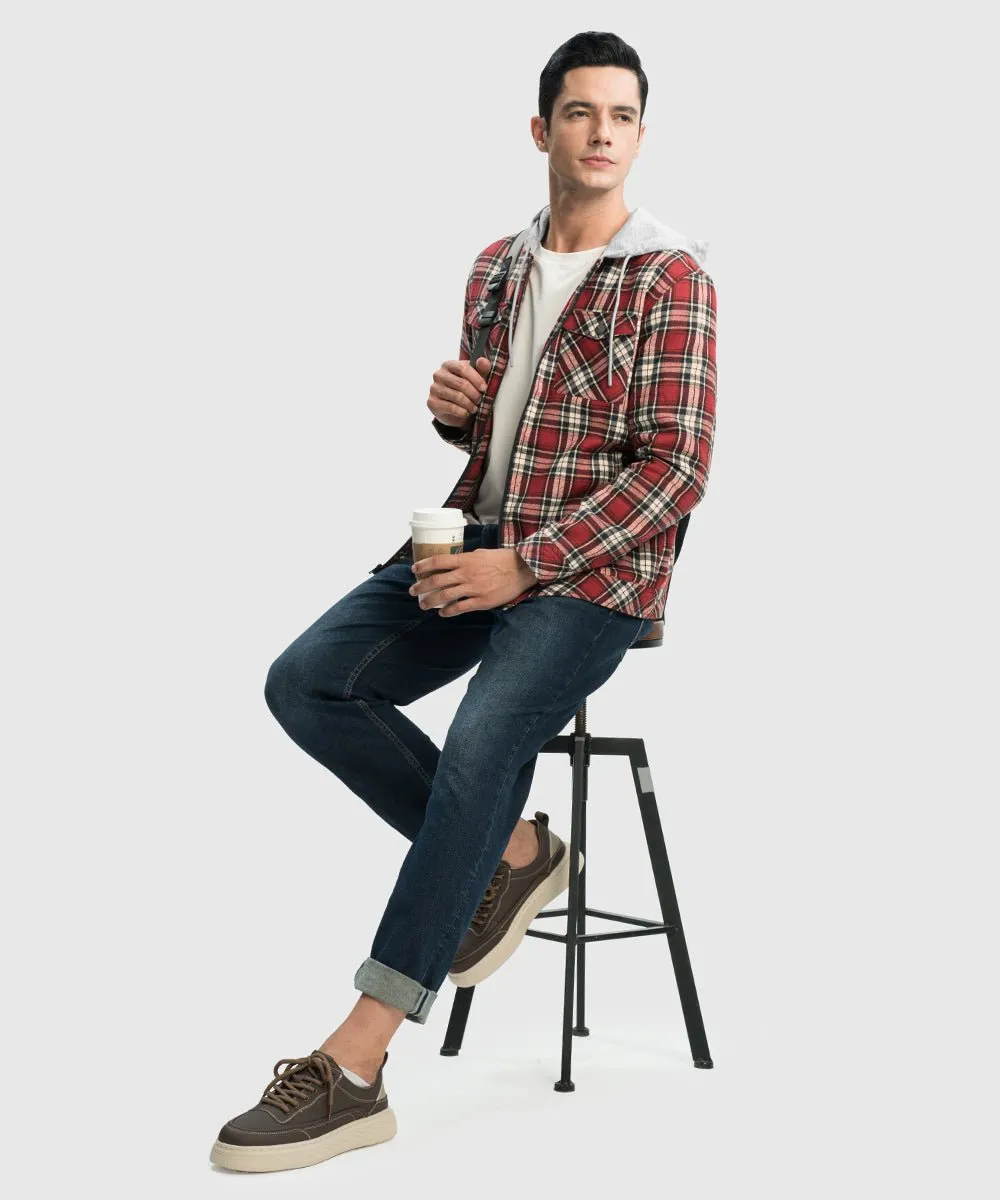 Men's Fleece Buffalo Plaid Button-Down Hooded Shirt