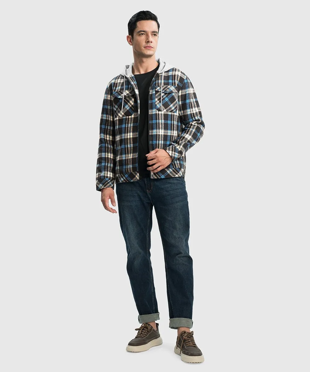 Men's Fleece Buffalo Plaid Button-Down Hooded Shirt