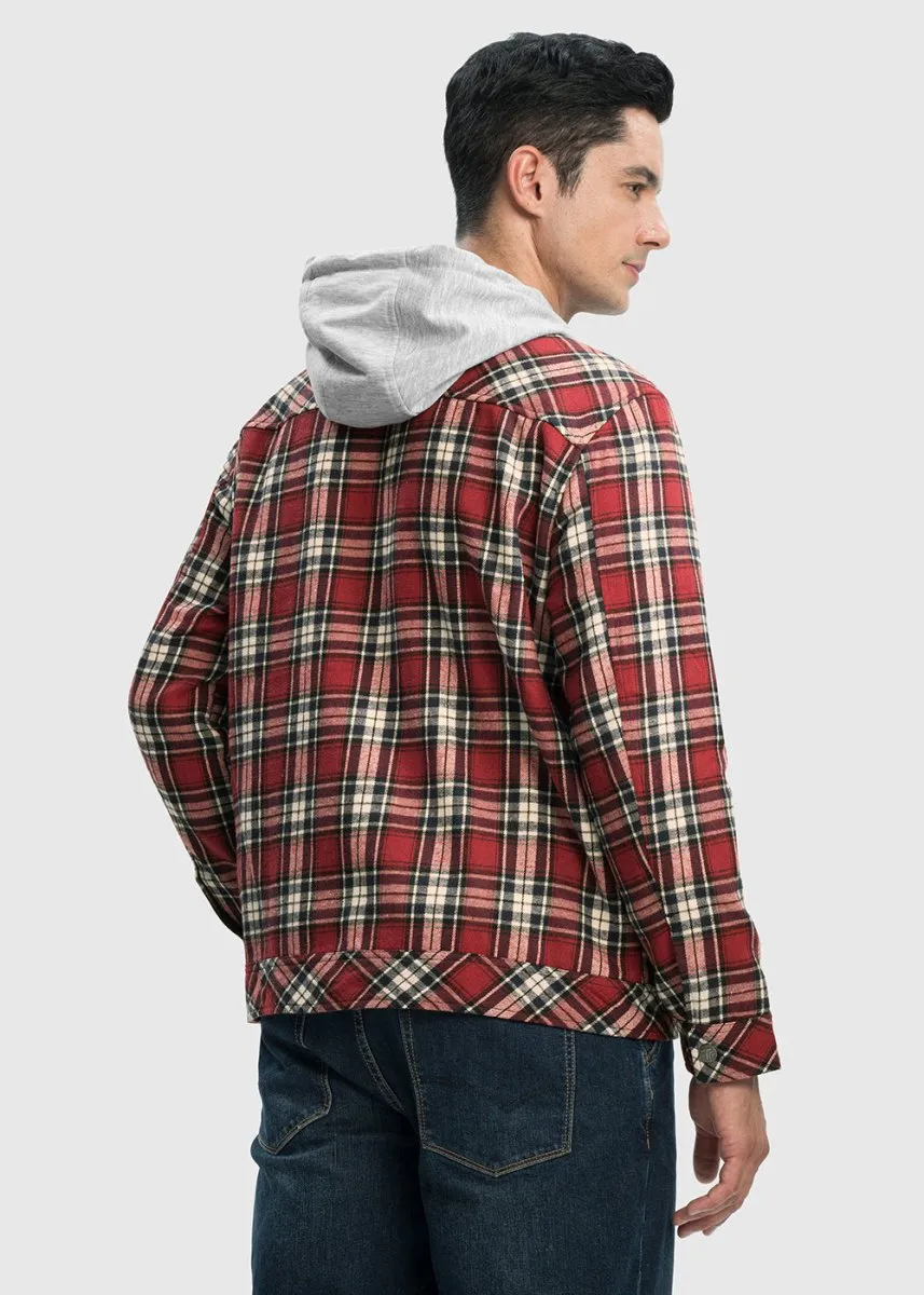 Men's Fleece Buffalo Plaid Button-Down Hooded Shirt