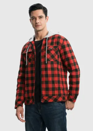 Men's Fleece Buffalo Plaid Button-Down Hooded Shirt