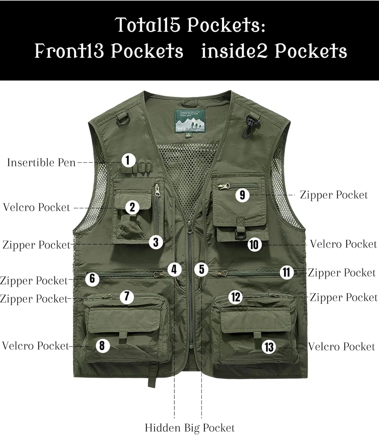 Men's Lightweight Mesh Fishing Vest Utility Outdoor Multi-Pocket Hunting Cargo Vest