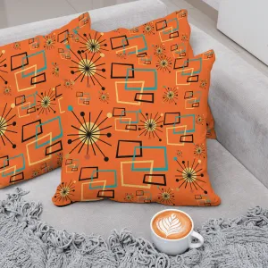 Mid Century Modern Atomic Starburst, Orange, Geometric, Retro Pillow Case And Insert