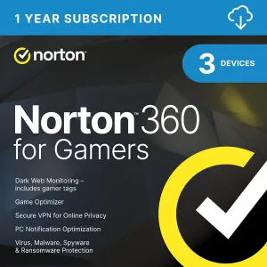 Norton 360 for Gamers 2024, Multiple layers of protection for up to 3 Devices  Includes Game Optimizer, Gamer tag monitoring, Secure VPN and PC Cloud Backup [Download]