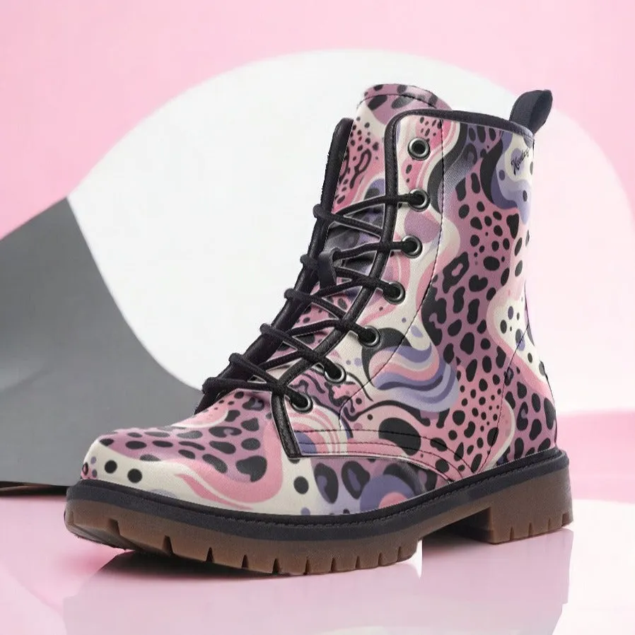 Pink Leopard Pattern Combat Boots (For Women| Men)