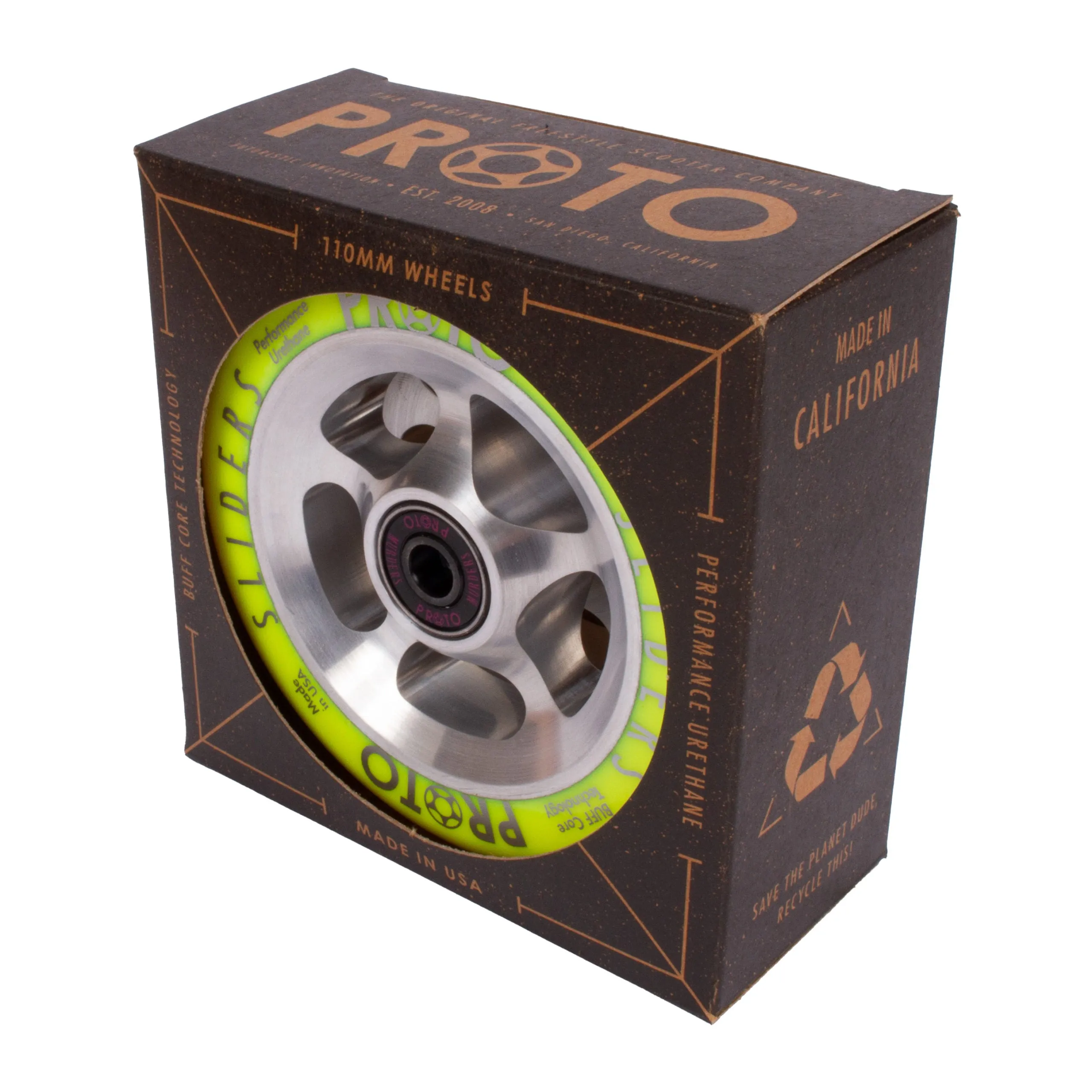 Proto StarBright Sliders Wheels 110mm - Neon Yellow on Raw (Pair)