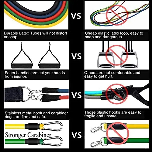 RYLAN-Resistance Bands Set for Exercise, Stretching, and Workout Toning Tube Kit with Foam Handles, Door Anchor, Ankle Strap, and Carrying Bag for Men, Women (TPE)