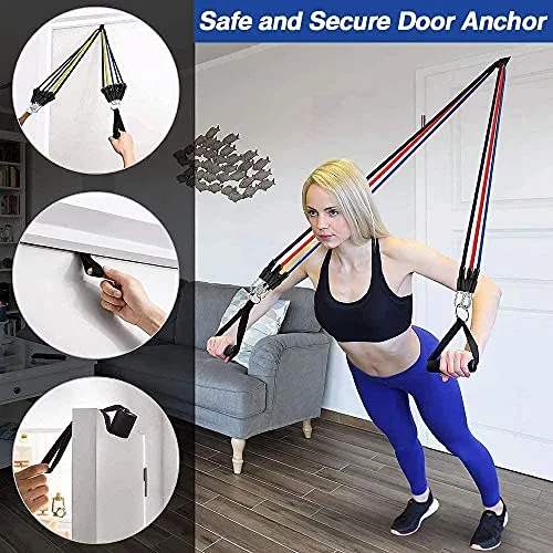 RYLAN-Resistance Bands Set for Exercise, Stretching, and Workout Toning Tube Kit with Foam Handles, Door Anchor, Ankle Strap, and Carrying Bag for Men, Women (TPE)