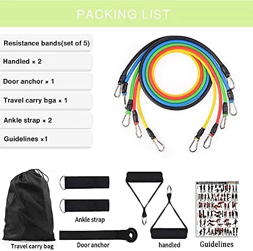 RYLAN-Resistance Bands Set for Exercise, Stretching, and Workout Toning Tube Kit with Foam Handles, Door Anchor, Ankle Strap, and Carrying Bag for Men, Women (TPE)