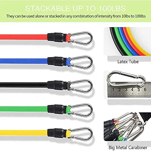 RYLAN-Resistance Bands Set for Exercise, Stretching, and Workout Toning Tube Kit with Foam Handles, Door Anchor, Ankle Strap, and Carrying Bag for Men, Women (TPE)