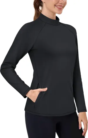 TACVASEN Women's Thermal Shirts Mock Turtleneck Fleece Lined Long Sleeve Underwear Water Resistant Athletic Base Layer