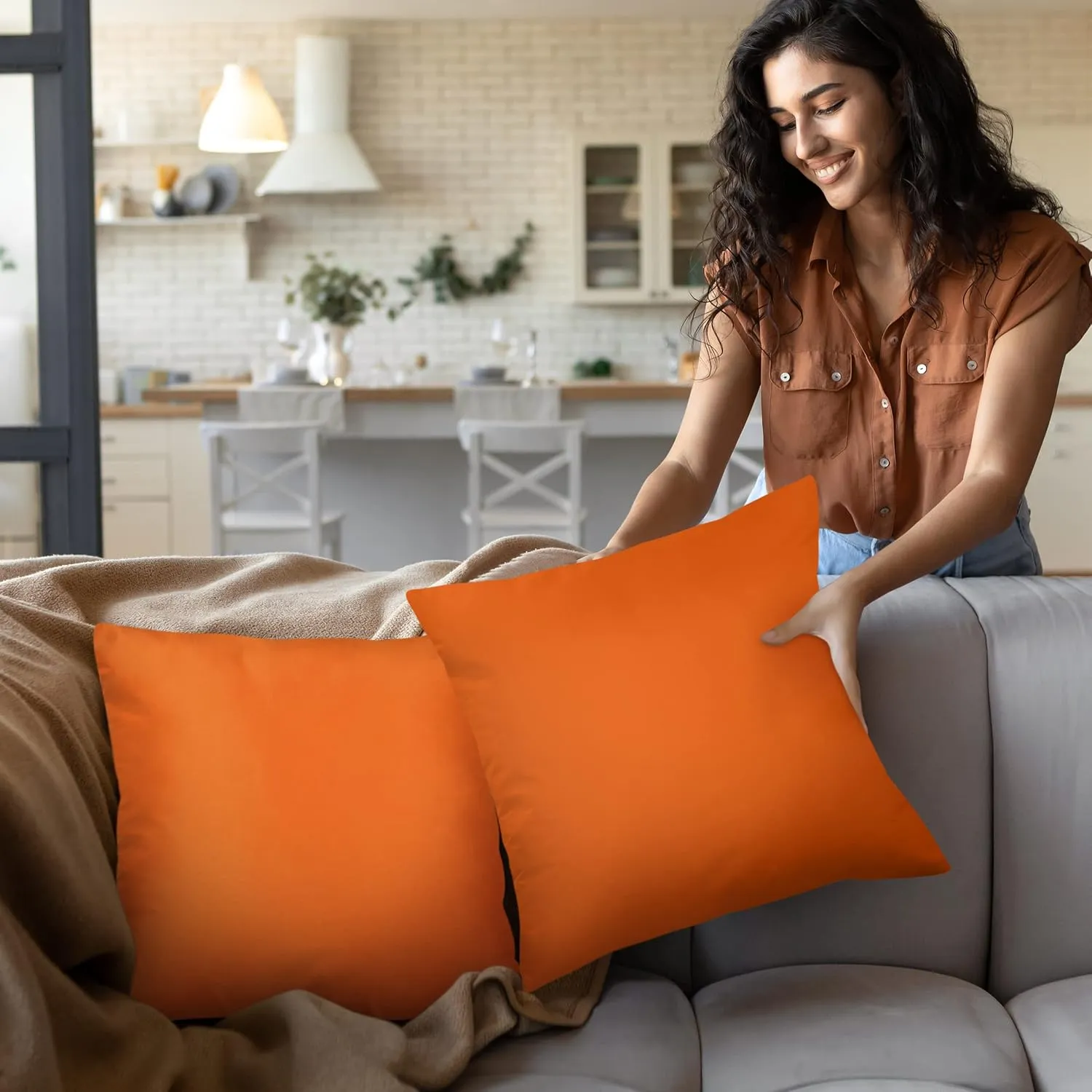 Utopia Bedding Throw Pillows Insert (Pack of 2, Orange) - 18 x 18 Inches Bed and Couch Pillows - Indoor Decorative Pillow