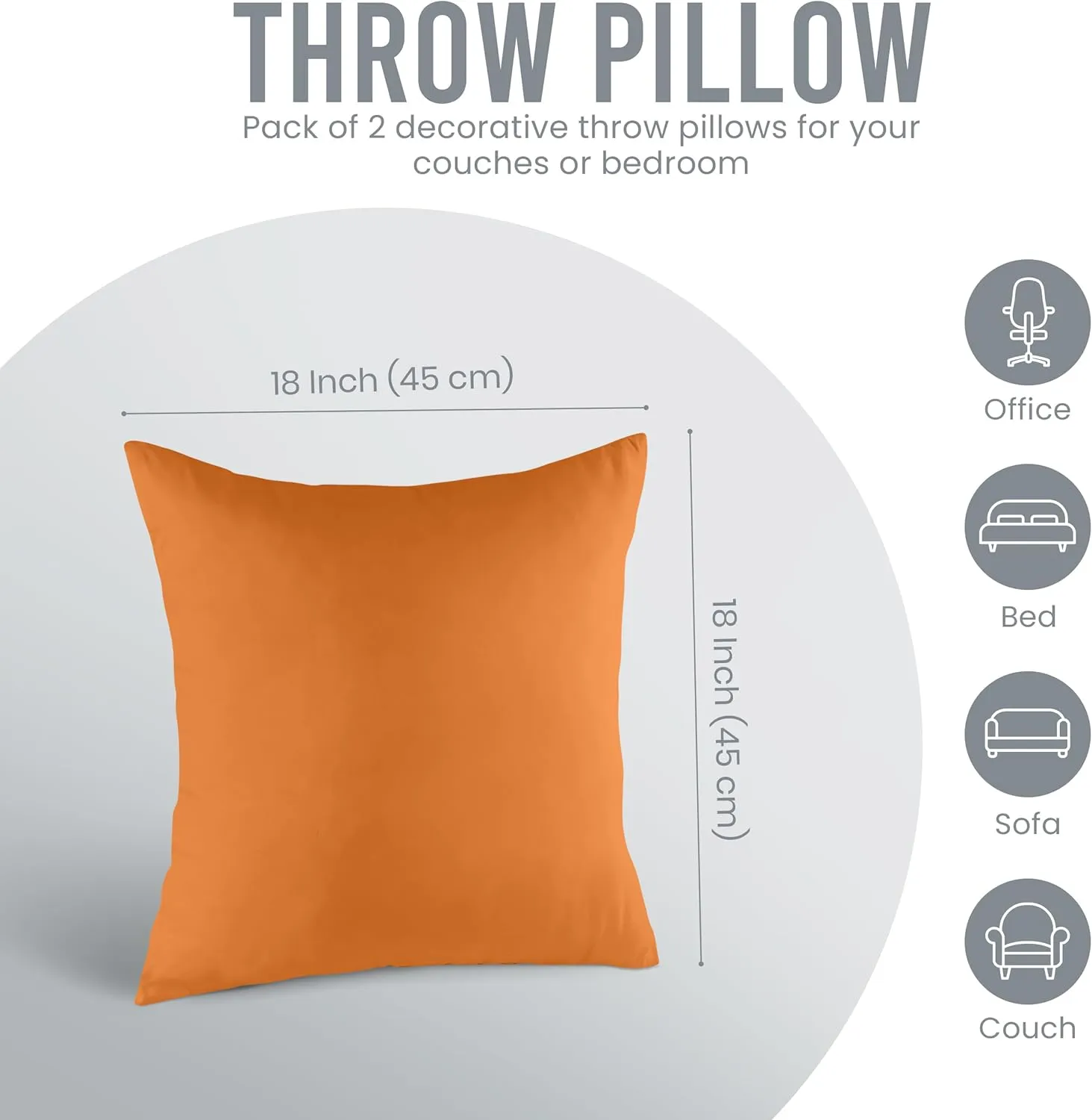 Utopia Bedding Throw Pillows Insert (Pack of 2, Orange) - 18 x 18 Inches Bed and Couch Pillows - Indoor Decorative Pillow
