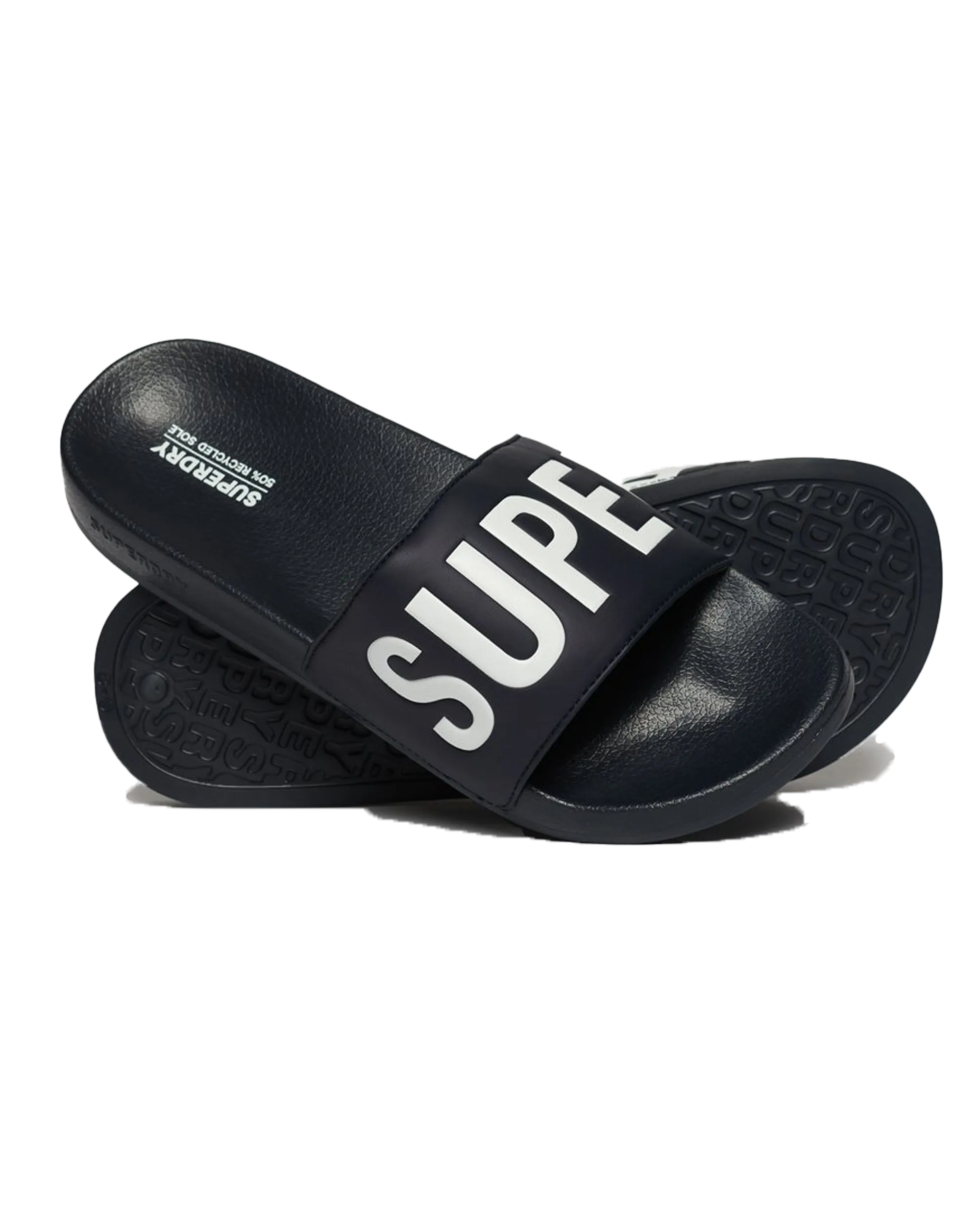 Vegan Core Pool Sliders in Deep Navy & Optic