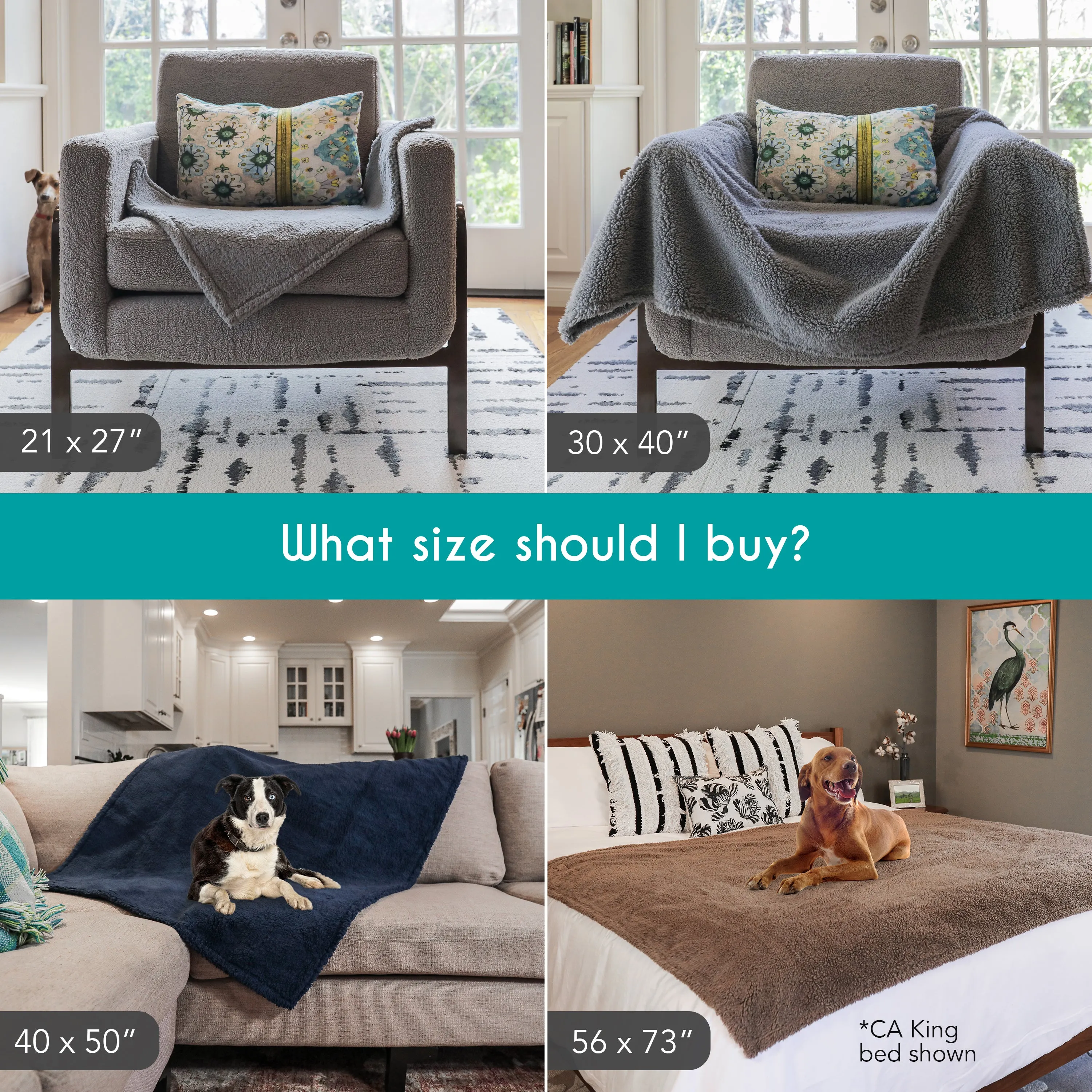 XL Waterproof Pet Blanket, Blue, 56 x 73"