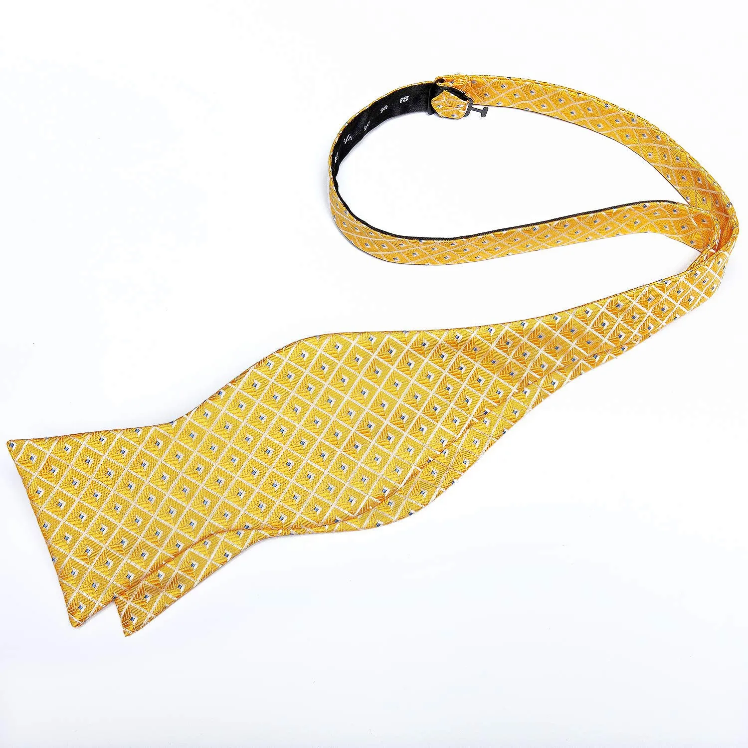 Yellow Blue Dots Silk Self-Bowtie Pocket Square Cufflinks Set