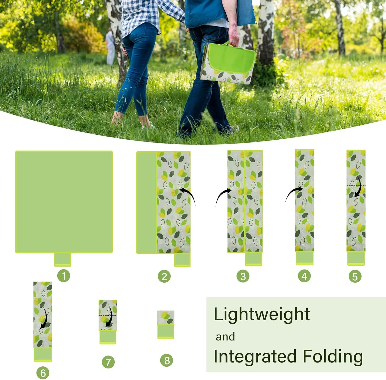 YU FENG Picnic Blankets Waterproof Outdoor Green Leaves Quick Drying Lightweight Camping Beach Blanket Mat for Travel Family Party (60x80 inch)